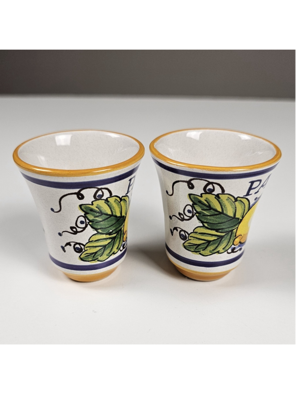 Set of 2 Deruta Pallini Limoncello Italian Pottery Shot Glasses - Excellent - Picture 7 of 10